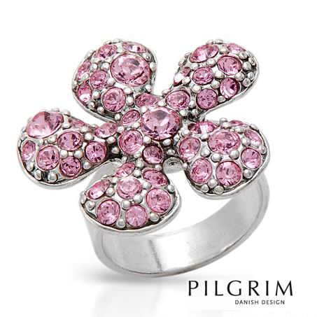 PILGRIM-24mm PINK CRYSTAL FLORAL COCKTAIL RING